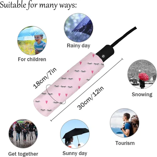 Vista 4 de DHDM Paraguas automático para lluvia y sol, paraguas plegable con estampado de sombrilla de playa para hombre y mujer