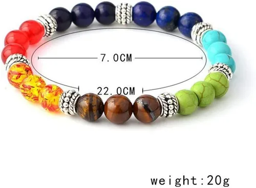 Vista 2 de Pulsera de cuentas de siete chakras de moda natural aleación melocotón corazón cadena ágata cristal Strand