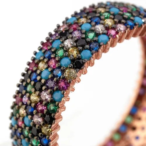 Vista 3 de Diseño especial 5 Líneas Multipiedra Turca Joyería hecha a mano Amatista Rosa Rubí Turquesa Zafiro Citrino Topacio Piedra 925 Anillo de Plata de Ley