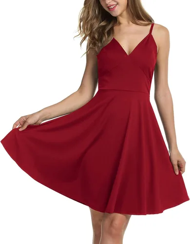 Vista 2 de ELESOL Vestido de skater sexy con cuello en V y espalda sin espalda