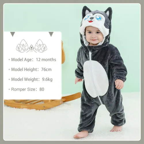 Vista 5 de MICHLEY Mameluco con capucha de animales para bebés de franela para invierno, Halloween y cosplay