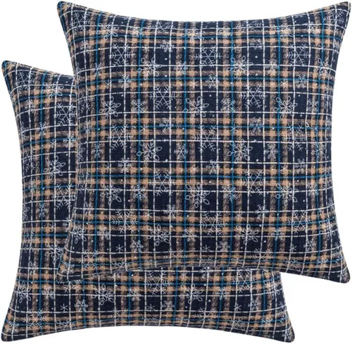 Vista 12 de MOJUN Juego de 2 fundas de almohada navideñas de 18 x 18 pulgadas, fundas de almohada decorativas de Navidad con copos de nieve, funda de cojín