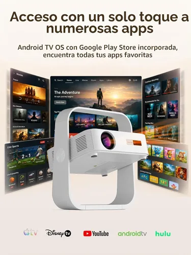 Vista 3 de Smart Projector Native 1080P Aplicación incorporada con WiFi 6 y Bluetooth Blanco