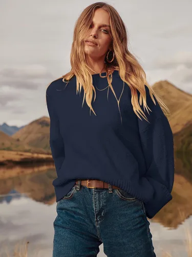 Vista 110 de LOGENE Suéter de gran tamaño para mujer, cuello redondo, manga larga, suave, mullido, suéter de punto 2025 para otoño e invierno