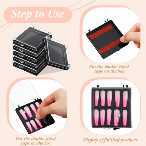 Vista 3 de Landhoow Cajas para uñas a presión de 15 piezas con 30 cintas adhesivas, organizador de almacenamiento de uñas artificiales a presión, organizador