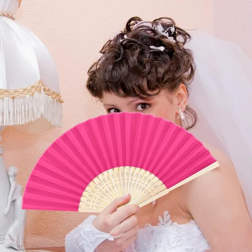 Vista 7 de MCEAST Abanicos plegables de seda de 30 piezas con marcos de bambú, multicolor, perfectos para bodas, fiestas, decoración del hogar