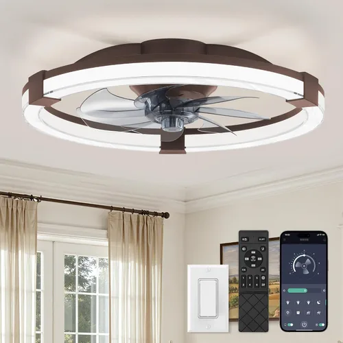 Vista 10 de LEDIARY Ventilador de techo con luz, lámpara de bajo perfil de 20 pulgadas Blanco