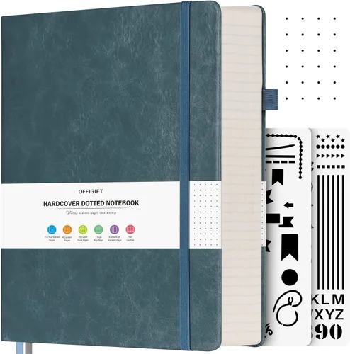 Vista 21 de Diario de viñetas punteadas, diario grande de cuero de tapa dura A4, diario grueso de 312 páginas numeradas, cuaderno con cuadrícula de puntos