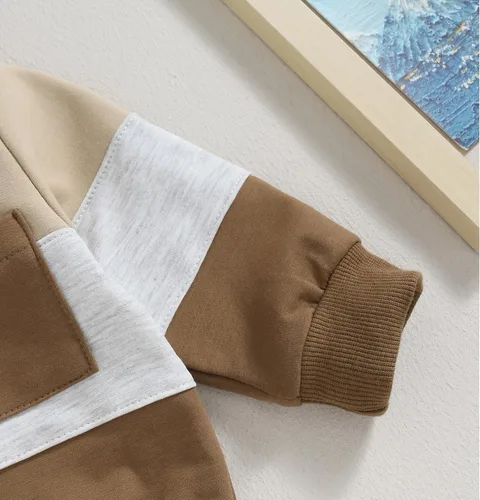 Vista 6 de Ursobutegl Ropa para bebé niño pequeño, sudadera con capucha y bloques de color, 2 piezas, sudadera para otoño e invierno