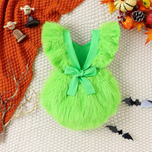 Vista 3 de Mameluco de Navidad verde para bebé, mono de forro polar cálido, traje de mi primera Navidad para niña