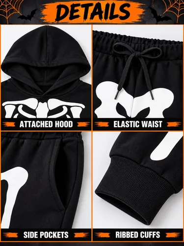 Vista 6 de uideazone Boys Halloween Skeleton Hoodie Pants Set Glow in the Dark 5-12Y