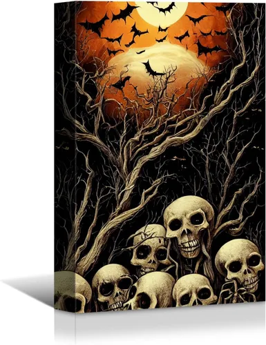 Vista 24 de Wewejia -Lienzo de Halloween pintura de pared de máscara de Halloween rojo/azul fantasma imagen póster impresiones de Halloween arte de pared