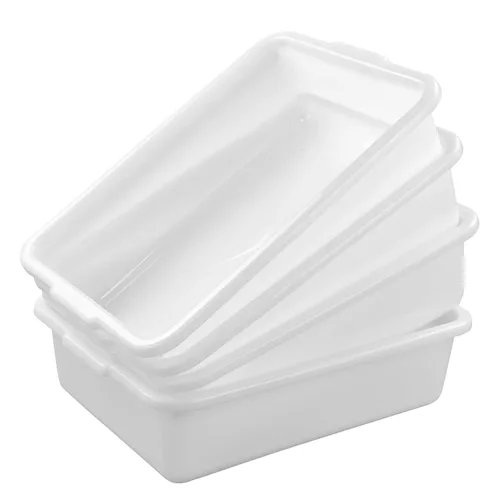 Vista 7 de Bandejas de autobús de plástico pequeñas blancas, 4 paquetes de tinas de autobús de servicio de alimentos, 8 L