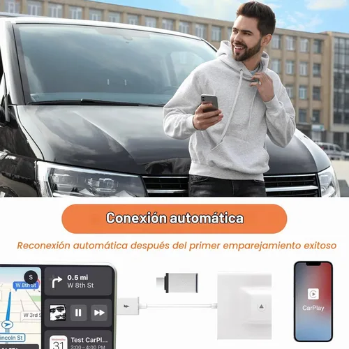 Vista 3 de Adaptador inalámbrico CarPlay para Apple iPhone IOS7+ Convertir con cable a Dongle inalámbrico CarPlay, juego de coche inalámbrico, apto para coche