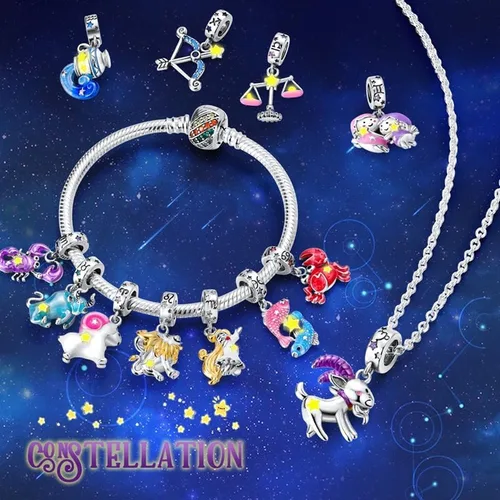 Vista 6 de Pandach 12 Zodiac Sign Birthday Charms 925 Sterling Silver Birthstone Charms Fits Women's Charm Bracelet Necklace Bangle Gifts for Girls Friends