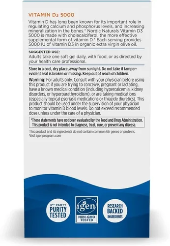 Vista 6 de Nordic Naturals Vitamina D3 5000, Naranja - 200 mini geles blandos - Apoyo para huesos saludables, estado de ánimo y sistema inmunológico