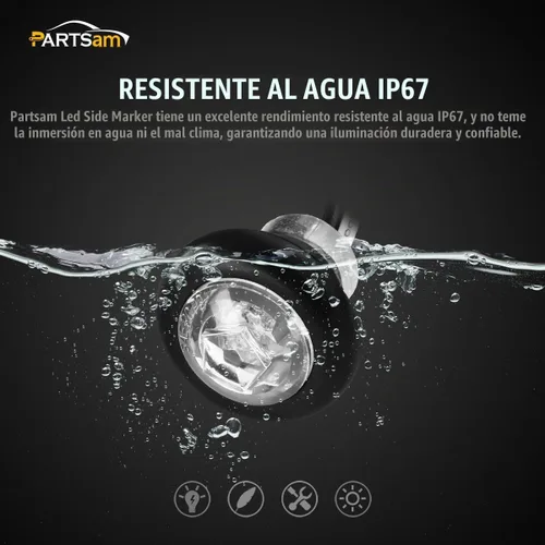 Vista 6 de Partsam - 10 piezas de luces LED de 3/4 pulg. ámbares para lado, luces de señalización aprobadas por DOT con lente transparente, luces tipo bala
