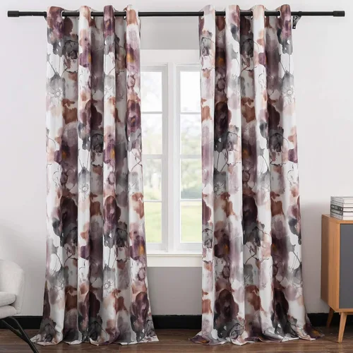 Vista 13 de Leeva - Cortinas de ventana para sala de estar, con estampado floral, cortinas de lino texturizado pesado con aislamiento térmico y oscurecimiento