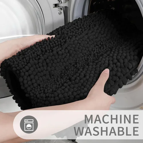 Vista 7 de Yimobra Juego de 2 alfombras de baño de felpilla suave y absorbente y alfombra para inodoro en forma de U, antideslizante, lavable a máquina