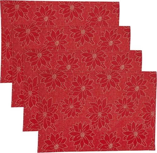 Vista 2 de Juego de 4 manteles individuales con diseño de flor de pascua