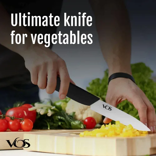 Vista 3 de Vos Cuchillo de pelar de cerámica - Hoja de circonia de 4 pulgadas con funda protectora - Cuchillo de cocina para frutas y verduras (Negro)