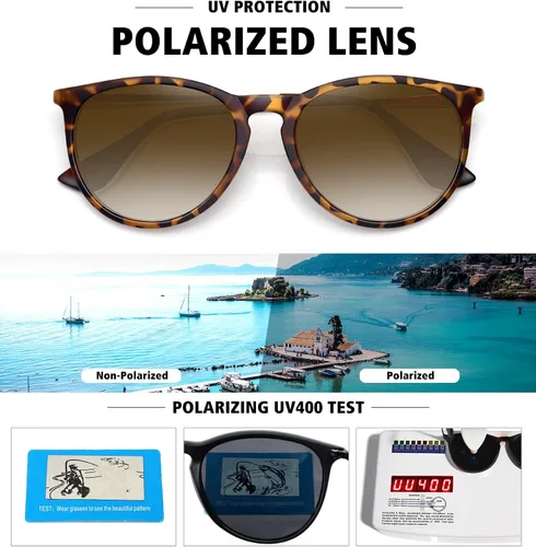 Vista 4 de WOWSUN Polarized Sunglasses for Women Vintage Retro Round Mirrored Lens