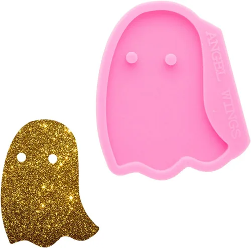 Vista 5 de Moldes de resina súper brillantes estilo fantasma de Halloween, molde de silicona epoxi para llavero con agujero, moldes de silicona para hacer
