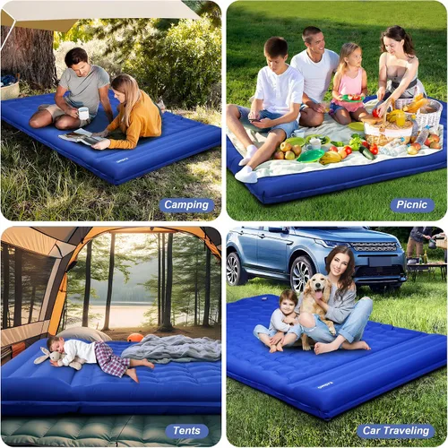 Vista 7 de KASIMO Colchoneta de dormir doble para acampar, 5 pulgadas, ultra gruesa, 4.6x6.6 ft para 2 personas con almohada incorporada, inflable