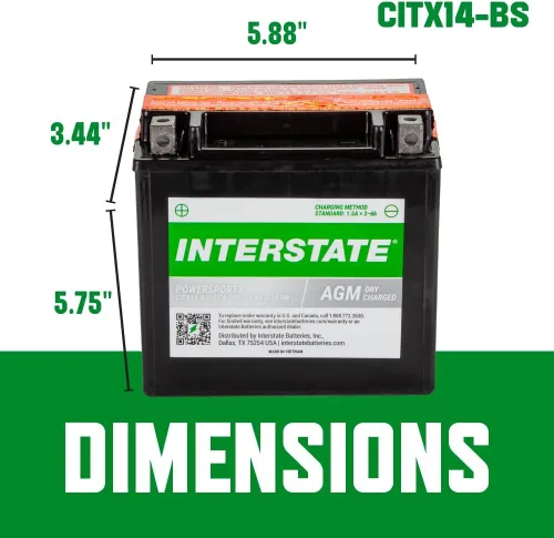 Vista 4 de Interstate Batteries YTX14-BS - Batería de 12 V y 12 Ah para deportes motorizados, 200CCA AGM, repuesto recargable para motocicletas, cuatrimotos