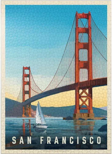 Vista 9 de MyPuzzle San Francisco: Under The Golden Gate, póster vintage, rompecabezas de 100 piezas prémium para adultos