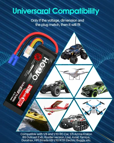 Vista 7 de HOOVO Batería Lipo de 14.8 V 100C 5200 mAh 4S con conector EC5 Estuche suave para RC Car Truck Truggy Buggy Tank RC Airplane Helicopter Boat Car