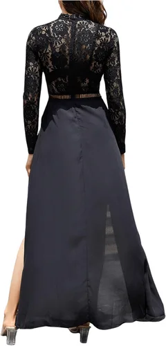 Vista 2 de SweatyRocks Vestidos largos de cóctel de manga larga con encaje transparente sexy para mujer