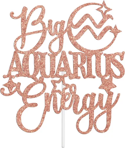 Vista 7 de Big Aquarius Energy Cake Topper, feliz cumpleaños Acuario en enero/febrero, temporada de acuario, 12 artículos de decoración de fiesta de cumpleaños