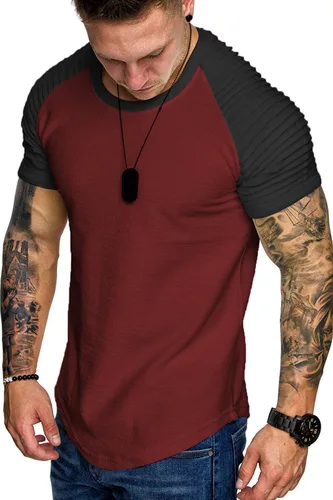 Vista 19 de COOFANDY Camiseta Muscular para Hombre de Manga Raglán Plisada Camiseta de Culturismo para Gimnasio Manga Corta Camisas de Entrenamiento de Moda