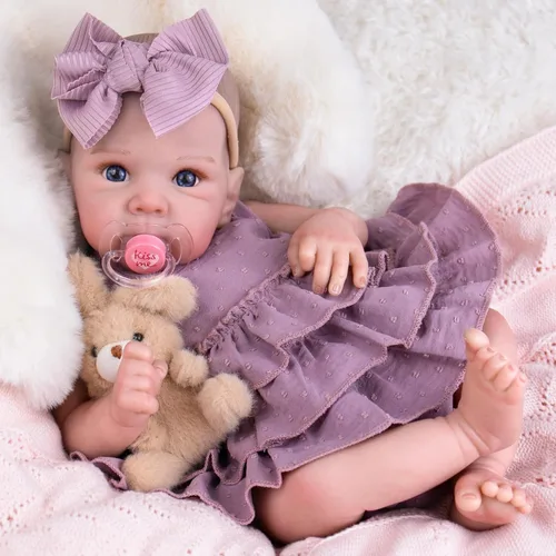 Vista 11 de Aori Muñecas bebé recién nacidas Niña - Muñeca recién nacida de 20 pulgadas realista con cuerpo de tela hecho a mano, ojos azules y cabello pintado