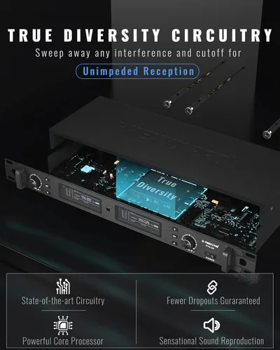 Vista 4 de Phenyx Pro Sistema de micrófono inalámbrico True Diversity PTU-2U Bunble con PDP-2-2B