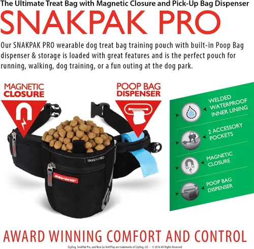 Vista 2 de EzyDog SnakPak Pro - Bolsa de entrenamiento impermeable para perros con cierre magnético, dispensador de bolsa de recogida y cinturón