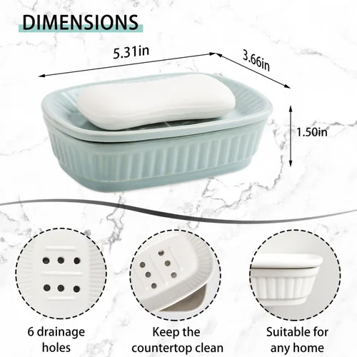 Vista 2 de VanEnjoy Jabonera de cerámica verde, jabonera autodrenante para fregadero de cocina, tenedor decorativo del cuarto de baño