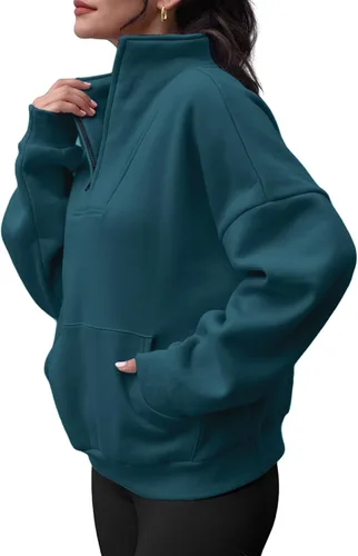 Vista 4 de Trendy Queen Sudaderas con media cremallera, sudaderas con capucha de gran tamaño, suéteres de otoño 2023 Y2K ropa de invierno