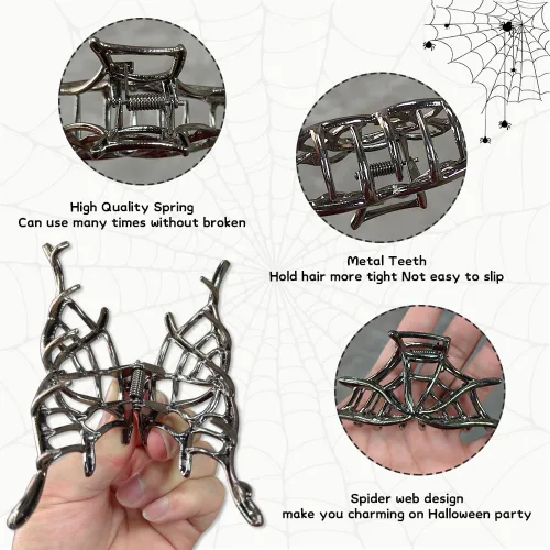 Vista 3 de Pinzas de metal para el cabello con diseño de pinza de telaraña, color negro fuerte y neutro, exquisitos accesorios franceses de lujo para mujeres