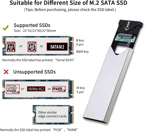 Vista 2 de SSK USB 3.2 Gen1 de aluminio a M.2 SATA NGFF SSD adaptador lector
