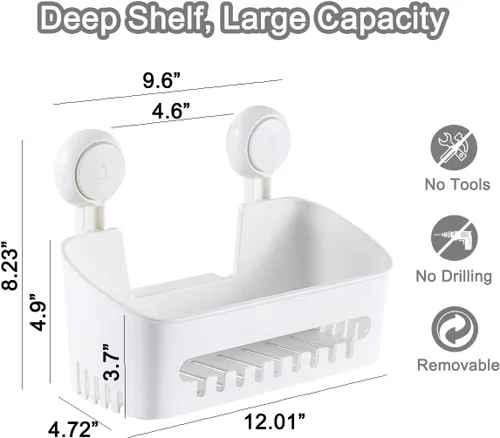 Vista 6 de Organizador de ducha con ventosa, organizador de ducha duradero, sin perforaciones, cesta de ducha extraíble para almacenamiento de baño, potente