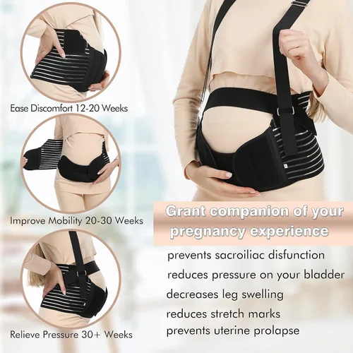 Vista 11 de Bandas para el vientre para mujeres embarazadas – Cinturón de maternidad Soporte de embarazo – Carpeta abdominal transpirable, soporte de espalda