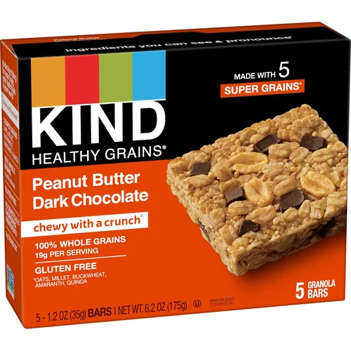 Vista 3 de KIND Barras de granos saludables, mantequilla de maní, chocolate oscuro, sin OMG, sin gluten, 1.2 onzas, 5