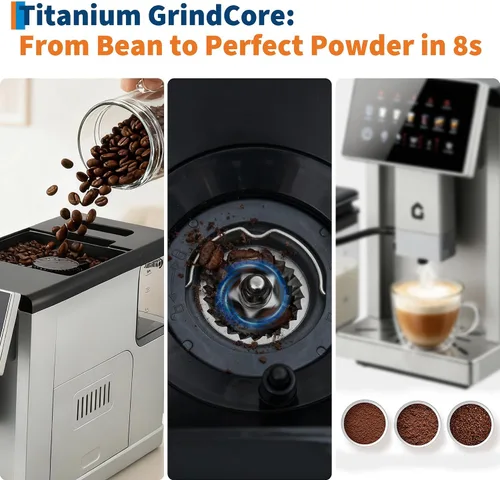 Vista 5 de Cafetera espresso de 3ª generación con espumador de leche, cafetera y molinillo extraíbles, grosor y sabor ajustables, control de volumen de café