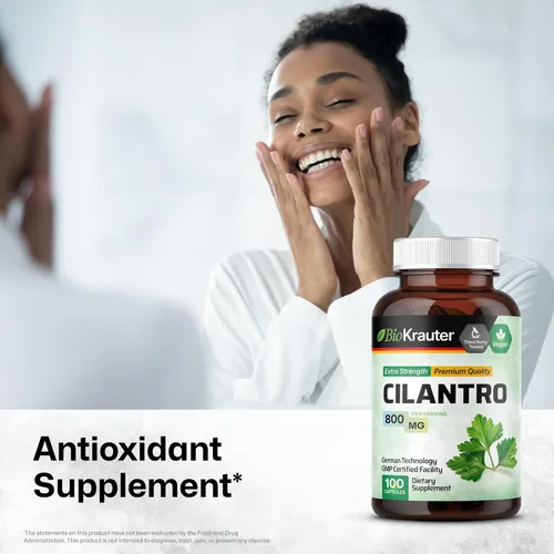 Vista 2 de BIO KRAUTER® Cilantro for Detox Cleanse - Cápsulas veganas de cilantro (polvo de hoja de cilantro) 800 mg por porción - Suplemento natural