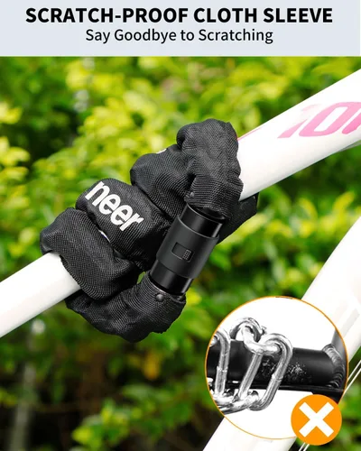 Vista 4 de Sportneer Candado para bicicleta: Candado de cadena de bicicleta de alta seguridad de 8mm de grosor con 2 llaves - 0.97/1.2 metros de largo, candado