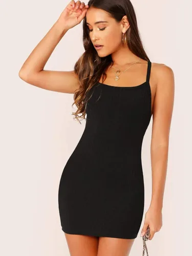 Vista 2 de Verdusa Minivestido sin mangas para mujer de punto acanalado sin espalda entrecruzada