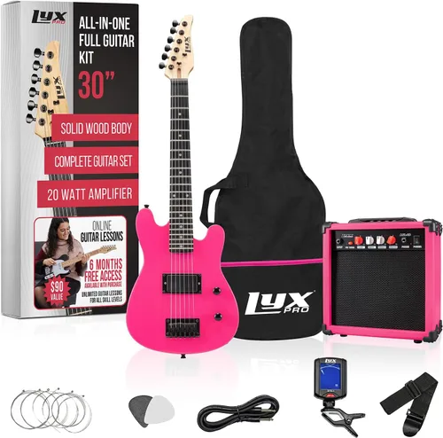 Vista 15 de LyxPro Guitarra eléctrica de 30 pulgadas y kit de iniciación para niños con guitarra para principiantes de tamaño 3/4, amplificador, seis cuerdas