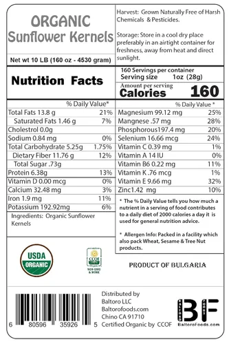 Vista 2 de Semillas de girasol orgánicas, sin OMG, sin sal y veganas sin cáscara de granos